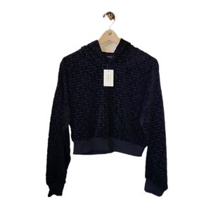 Guess Black Monogram Cropped Hoodie Size: Medium